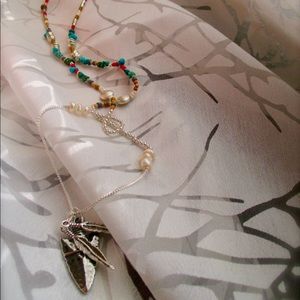 Silver Arrowhead Turquoise and Pearl Necklace